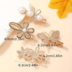 5pcs Rhinestone Flower Hair Clip Glitter Hair Clip Women Girls Hair Accessories