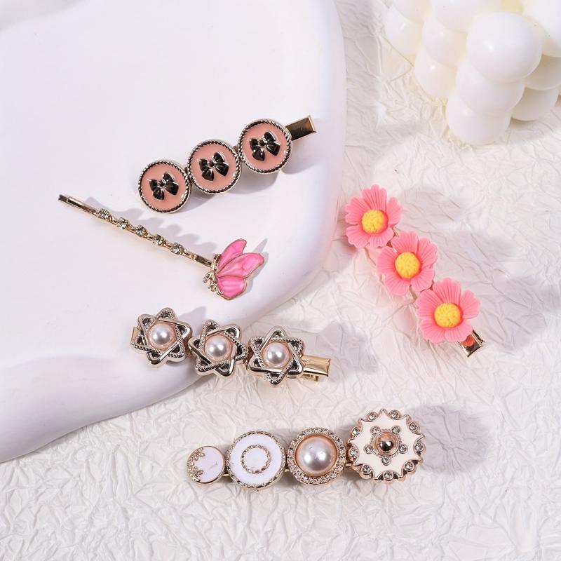 5pcs Pearl Rhinestone Flower Hairpin for Hair Bangs Braids