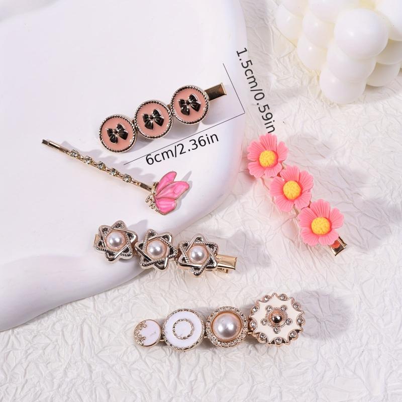 5pcs Pearl Rhinestone Flower Hairpin for Hair Bangs Braids