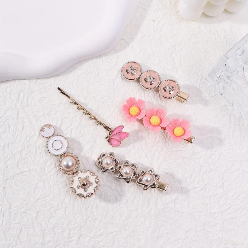 5pcs Pearl Rhinestone Flower Hairpin for Hair Bangs Braids