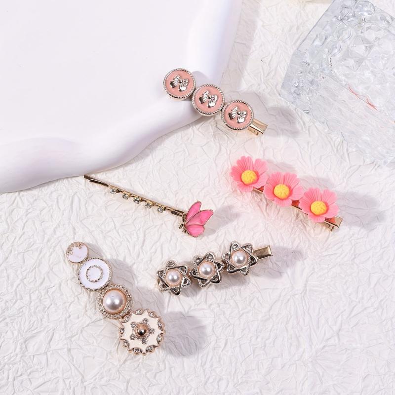 5pcs Pearl Rhinestone Flower Hairpin for Hair Bangs Braids
