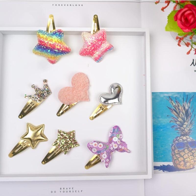 8Pack Sparkly Hair Barrettes Metal Snap Hair Clips Hair Accessories