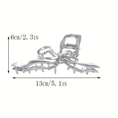 Silvery Ribbon Bow Hair Claw Clip Nonslip Ponytail Holder Hair Shark Claw Women
