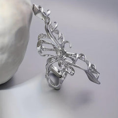 Silvery Ribbon Bow Hair Claw Clip Nonslip Ponytail Holder Hair Shark Claw Women
