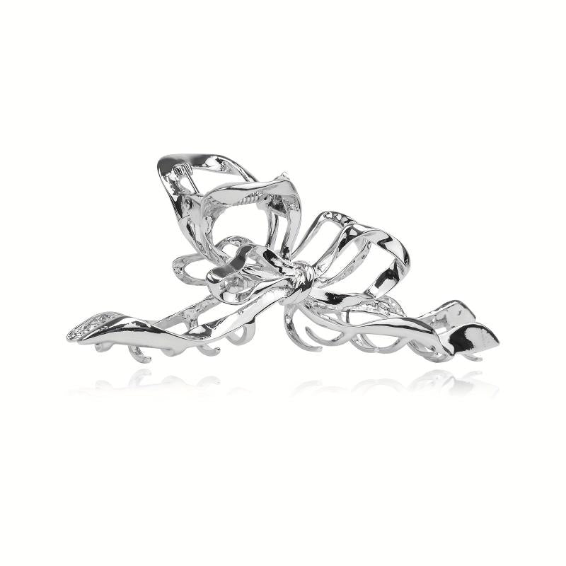 Silvery Ribbon Bow Hair Claw Clip Nonslip Ponytail Holder Hair Shark Claw Women