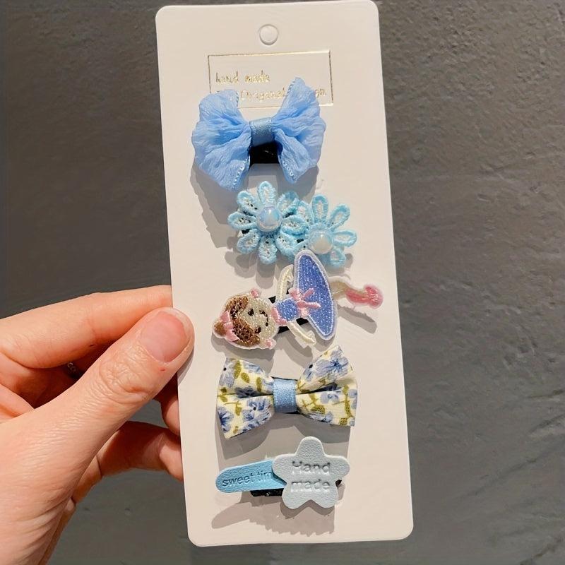 5pcs Baby Girl Bow Hair Clip Flower Decor Duck Billed Clip