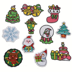 11pcs Christmas Cloth Stickers Snowflake Santa Claus Embroidery