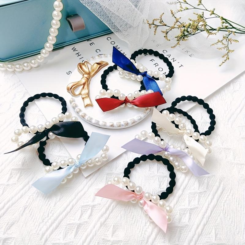 Faux Pearl Bow Hair Tie Headdress Prom Party Mother's Gift