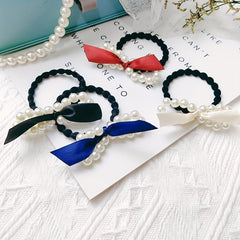 Faux Pearl Bow Hair Tie Headdress Prom Party Mother's Gift