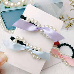 Faux Pearl Bow Hair Tie Headdress Prom Party Mother's Gift