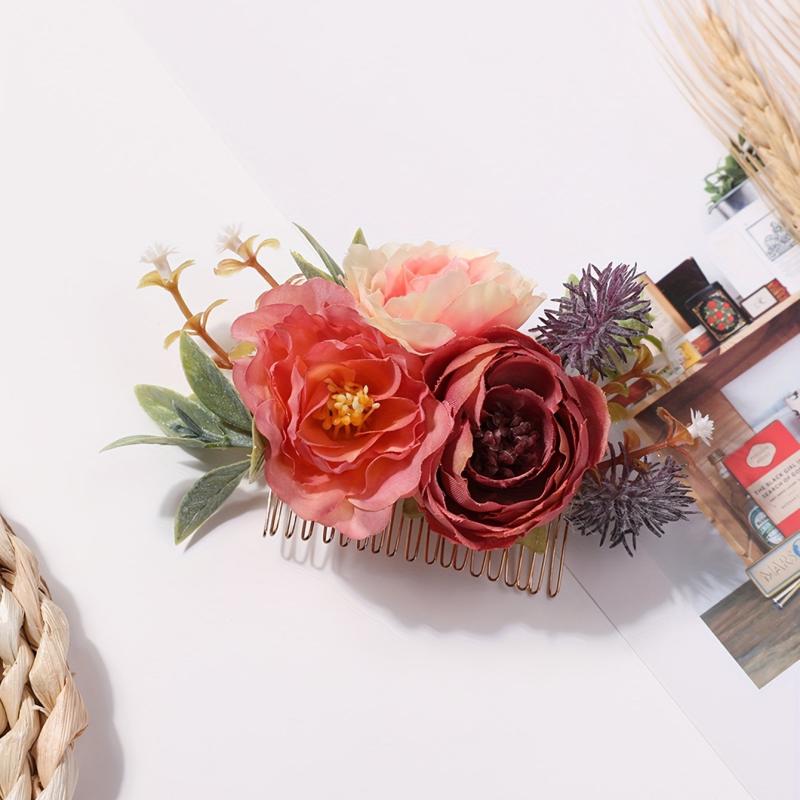 Simulation Flower Decor Hair Comb Hair Pin Sweet Hair Clip for Party Wedding