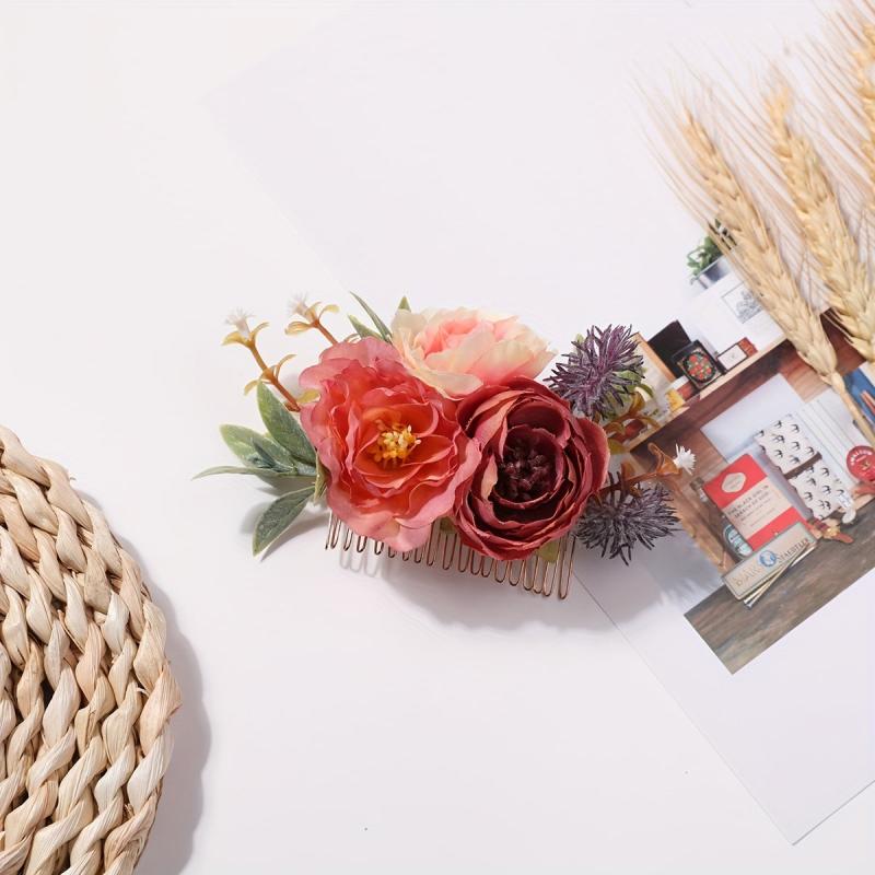 Simulation Flower Decor Hair Comb Hair Pin Sweet Hair Clip for Party Wedding