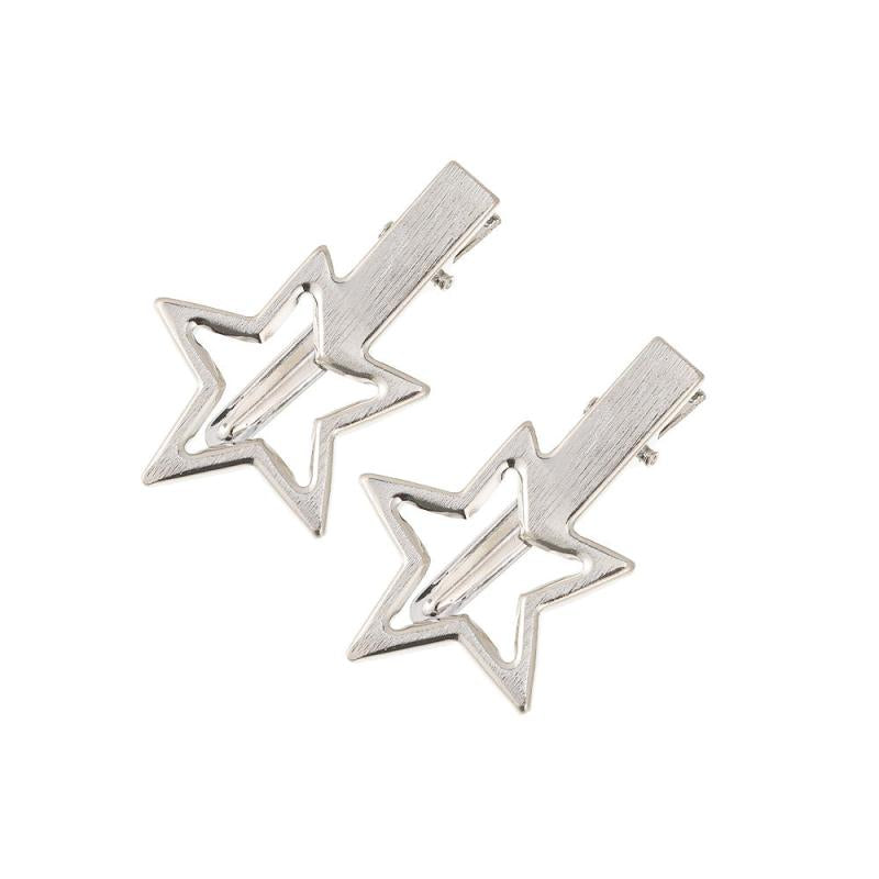 2pcs Y2K Solid Star Hair Clip Women Alloy Barrette Decoration