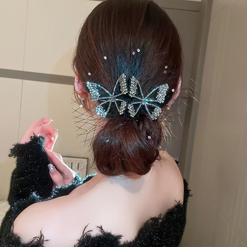 Vintage Crystal Butterfly Hair Clips Rhinestone Hairpins Barrettes