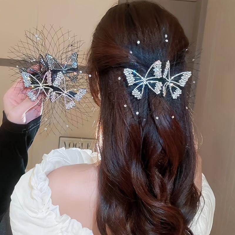 Vintage Crystal Butterfly Hair Clips Rhinestone Hairpins Barrettes