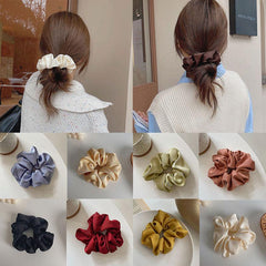 Solid Floral Scrunchie Ponytail Holder Elastic Hair Tie
