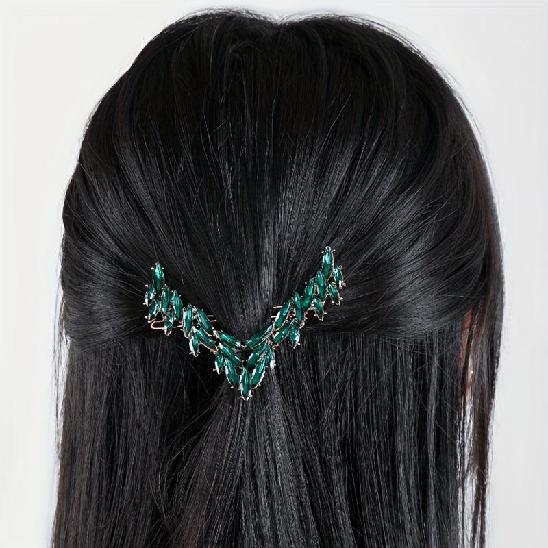 V Shaped Rhinestone Barrette Glitter Hair Clip