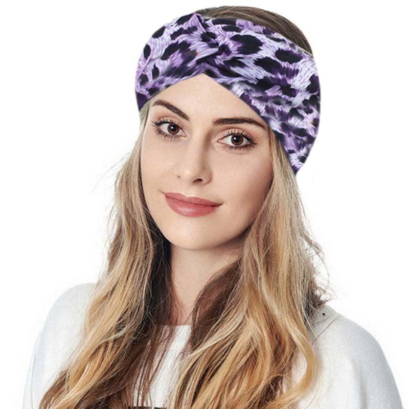 Leopard Pattern Headband Vintage Knotted Turban For Women Girls