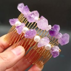Amethyst Pearl Hair Comb Clip Headwear Accessories for Women