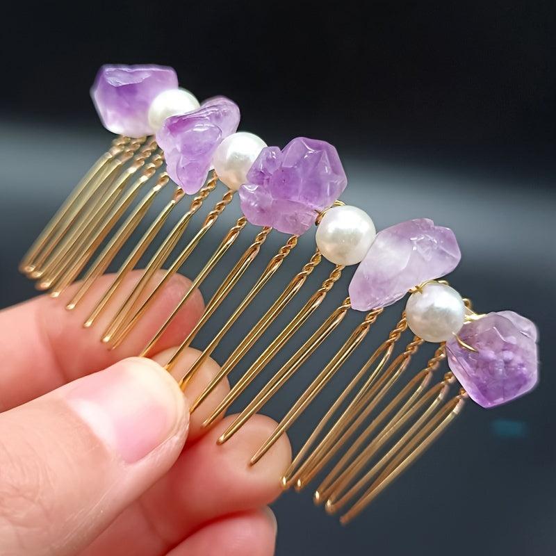 Amethyst Pearl Hair Comb Clip Headwear Accessories for Women