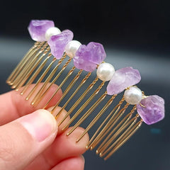 Amethyst Pearl Hair Comb Clip Headwear Accessories for Women