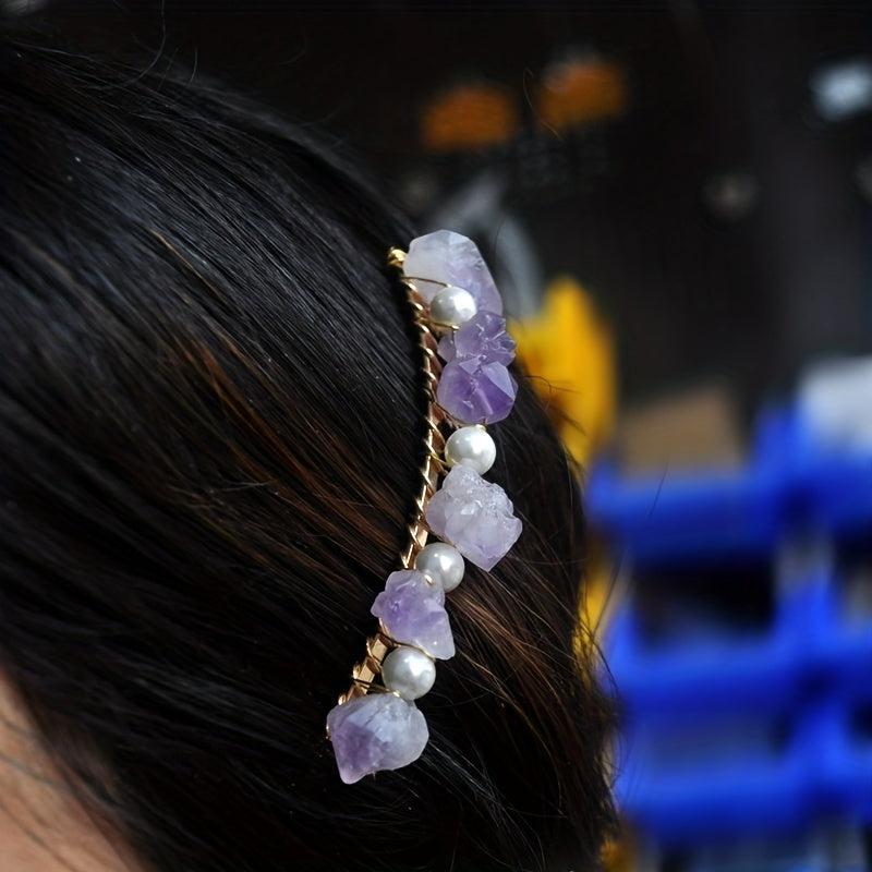 Amethyst Pearl Hair Comb Clip Headwear Accessories for Women