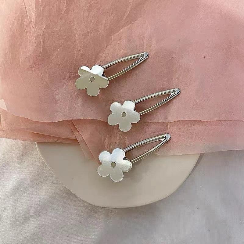 Silvery Flower Hair Clip Sweet Duck Billed Clip For Hair Bang Braids