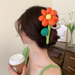 Cartoon Flower Hair Claw Ponytail Holder for Women Girls