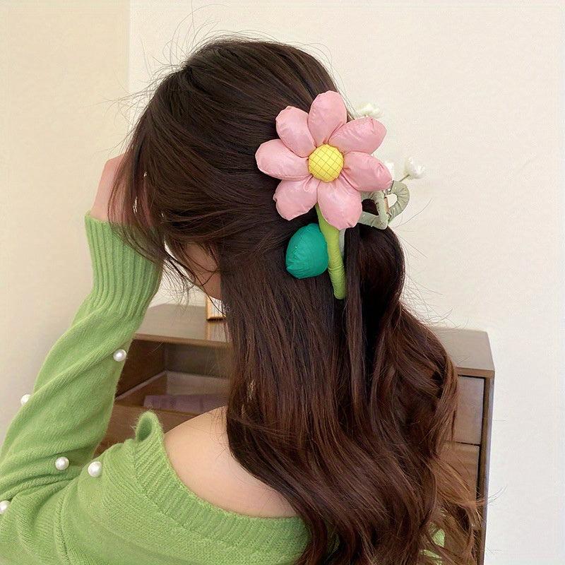 Cartoon Flower Hair Claw Ponytail Holder for Women Girls