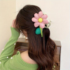 Cartoon Flower Hair Claw Ponytail Holder for Women Girls