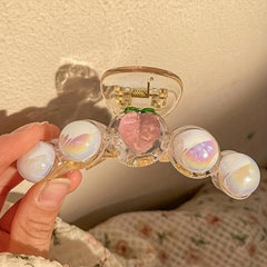 Faux Pearl Hair Claw Transparent Shark Claw Ponytail Holder Hair Accessories