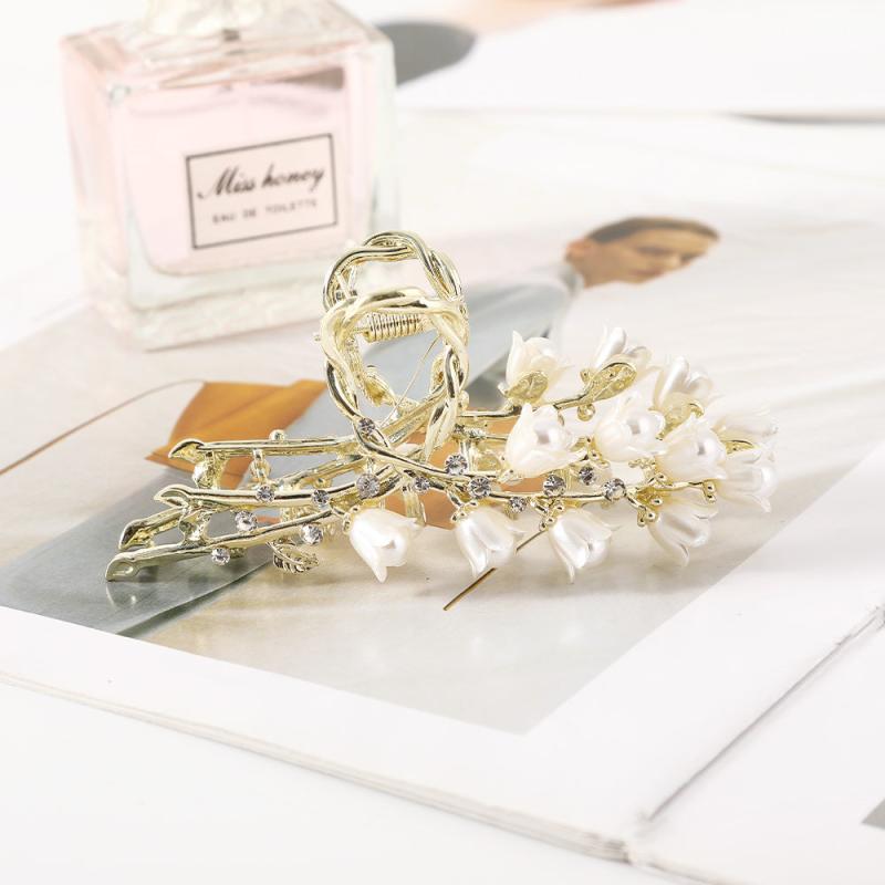 Japanese Temperament Lily Orchid Flower Hair Catch Rhinestone Hairpin