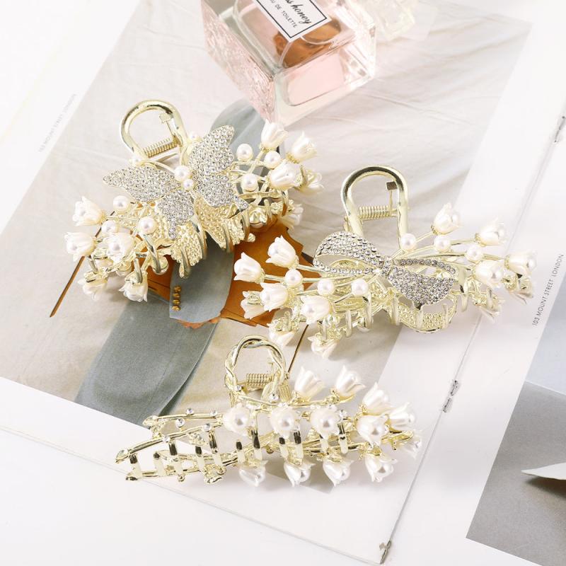 Japanese Temperament Lily Orchid Flower Hair Catch Rhinestone Hairpin