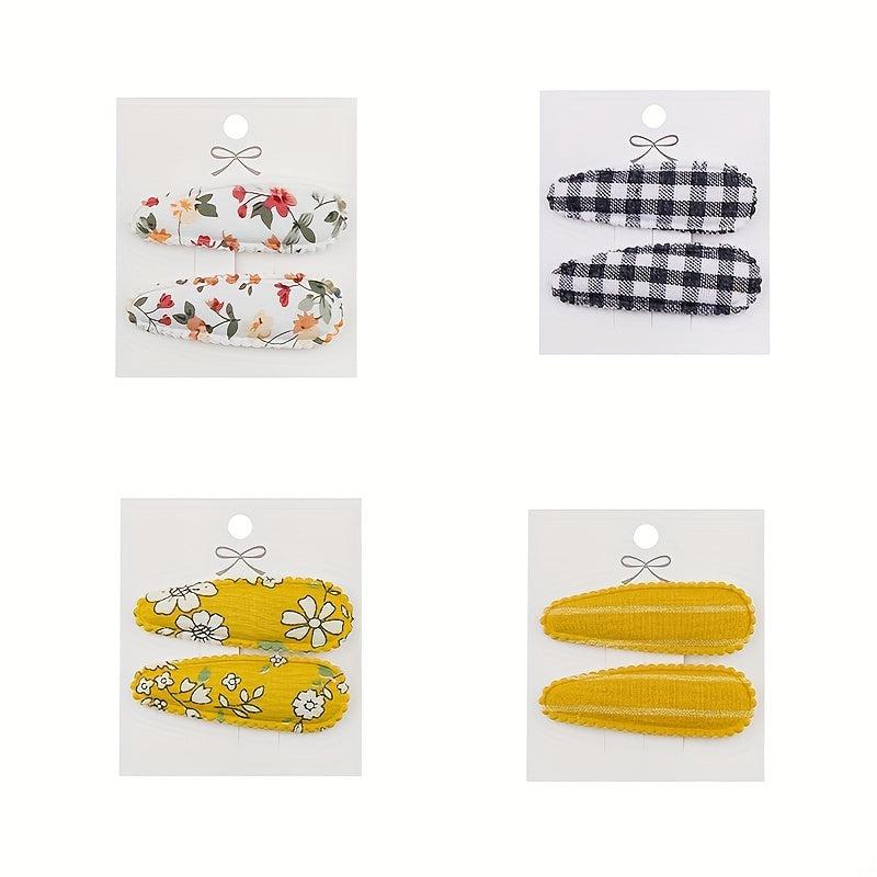 Plaid Fabric Snap Clip Floral Printed Hair Clip