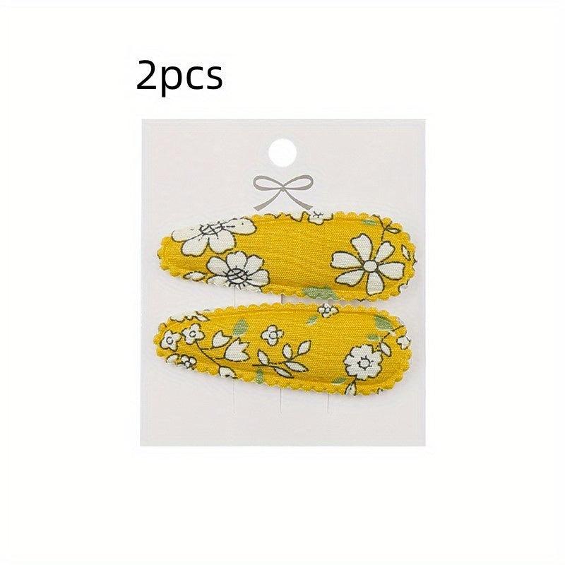 Plaid Fabric Snap Clip Floral Printed Hair Clip