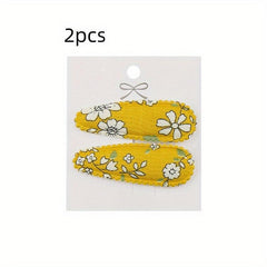 Plaid Fabric Snap Clip Floral Printed Hair Clip