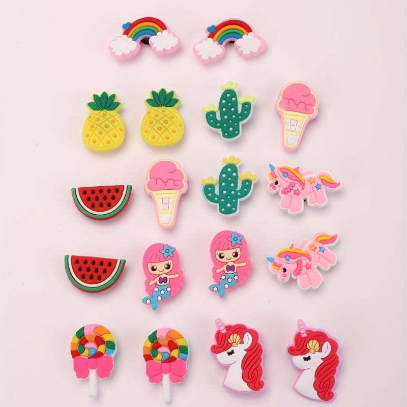 18PCS DIY Shoe Accessories Rainbow Unicorn Flower Shoe Charms Pack