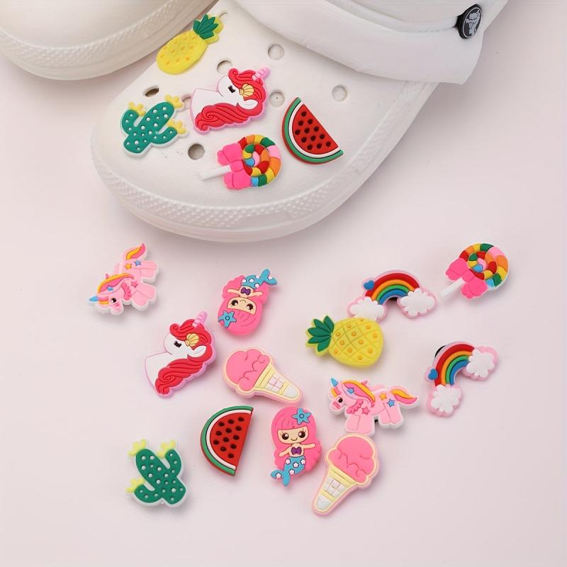 18PCS DIY Shoe Accessories Rainbow Unicorn Flower Shoe Charms Pack
