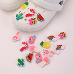 18PCS DIY Shoe Accessories Rainbow Unicorn Flower Shoe Charms Pack