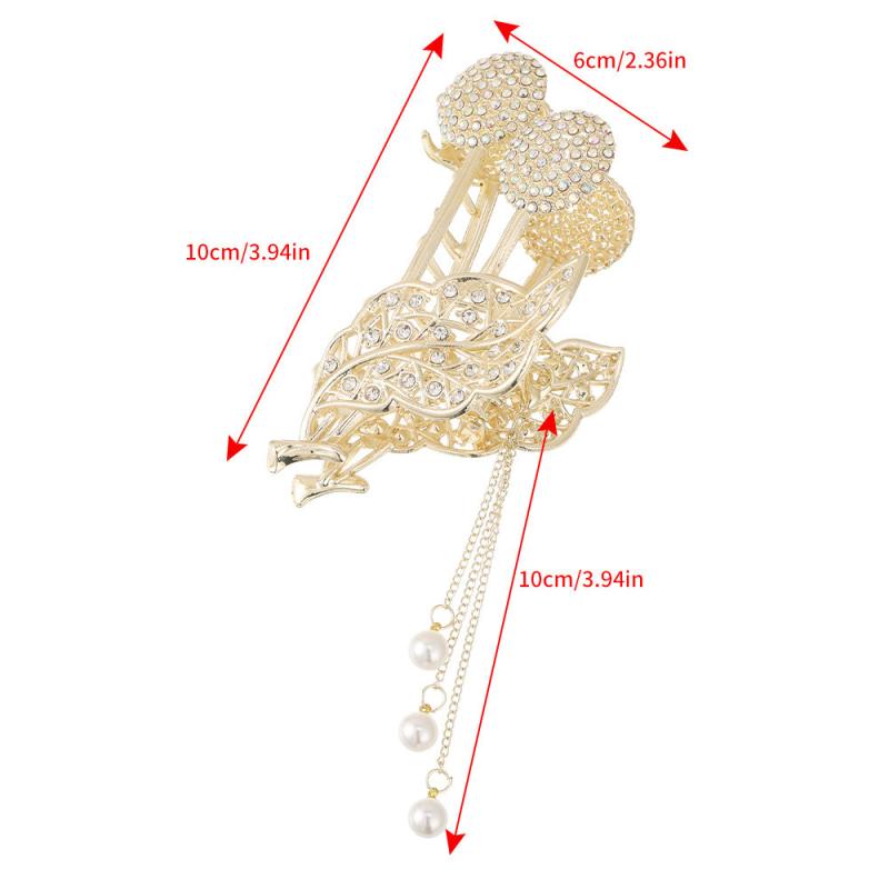 Rhinestone Alloy Hair Claw with Faux Pearl Tassel