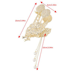 Rhinestone Alloy Hair Claw with Faux Pearl Tassel