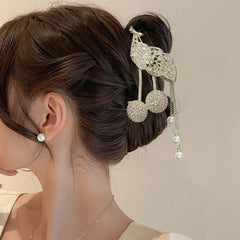 Rhinestone Alloy Hair Claw with Faux Pearl Tassel