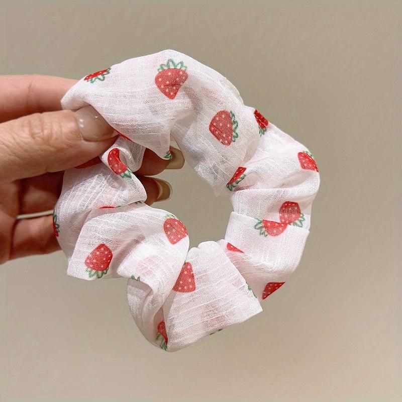Strawberry Print Scrunchies Hair Tie Elastic Ponytail Holder Hair Accessories