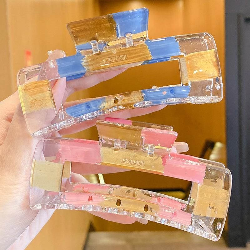 3pcs Plaid Transparent Large Hair Claw Hair Clip Set