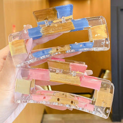 3pcs Plaid Transparent Large Hair Claw Hair Clip Set