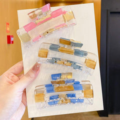 3pcs Plaid Transparent Large Hair Claw Hair Clip Set