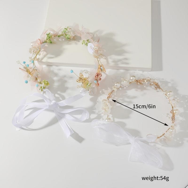 Faux Pearl Flower Headband Hand Braided Golden Leaf Tiara