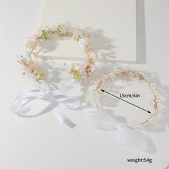 Faux Pearl Flower Headband Hand Braided Golden Leaf Tiara