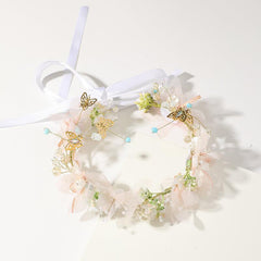 Faux Pearl Flower Headband Hand Braided Golden Leaf Tiara