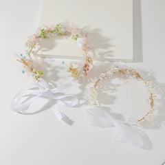 Faux Pearl Flower Headband Hand Braided Golden Leaf Tiara
